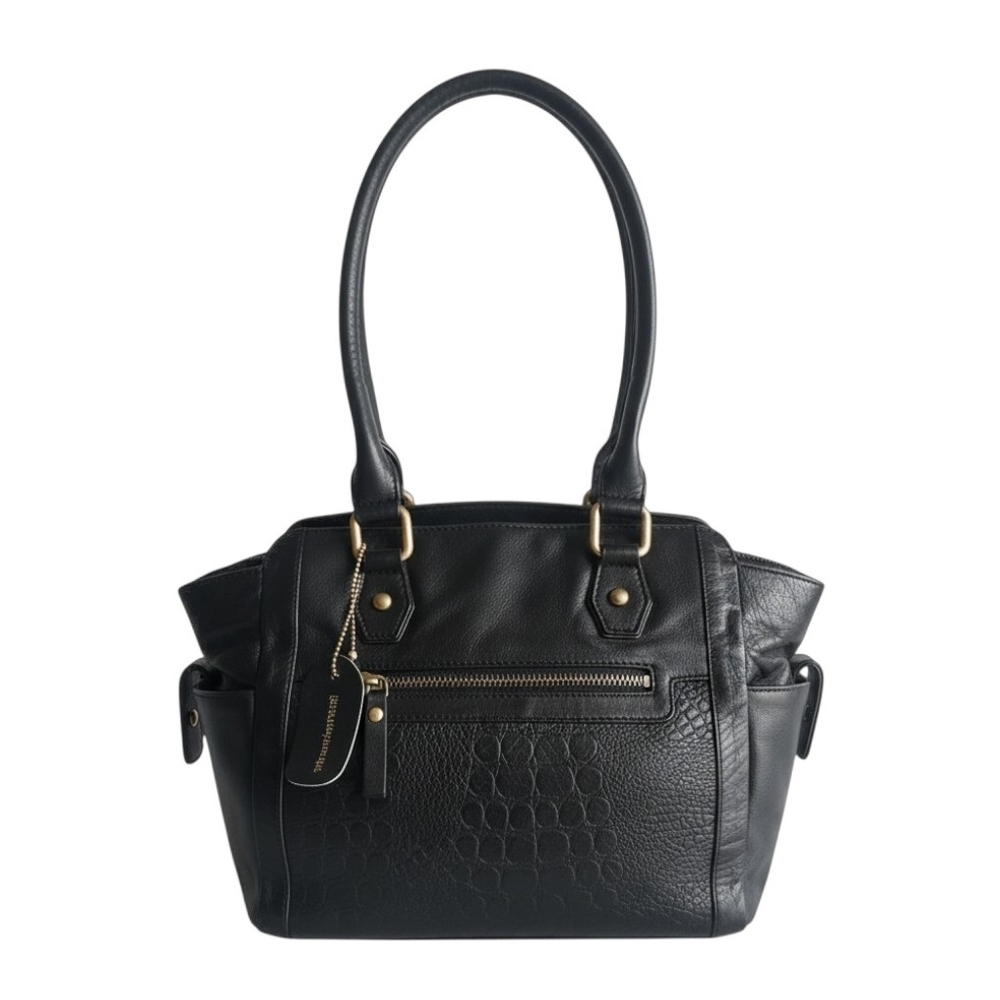 Great American Leather Works Purse Shoulder Handbag Black Croc Double Handle